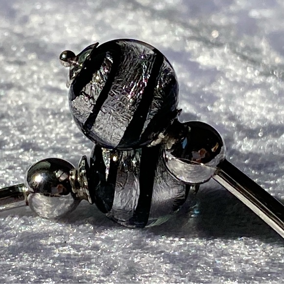 Venetian Artisan Glass Black Swirl 800 Silver Bypass Bracelet Italy - Picture 14 of 14